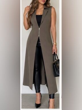 bebe Olive Green Sleeveless Zip-Front Collared Midi Dress